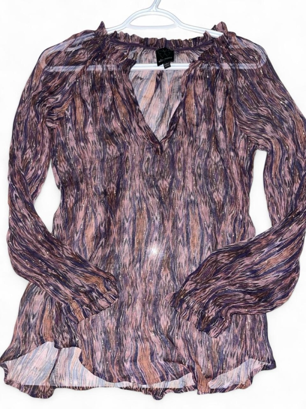 Sheer Long-Sleeve V-Neck Top in Mauve Multi - Ella Moss
